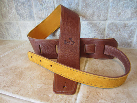 brown leather guitar strap