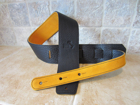 2.5 Inch Wide Black Leather Guitar Straps