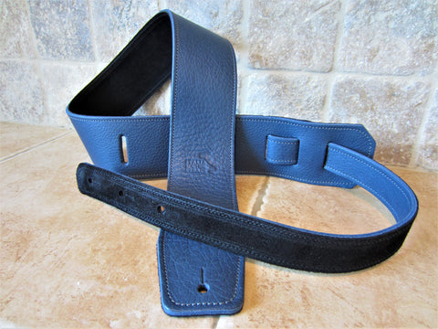 2.5 Inch Wide Blue Leather Guitar Straps