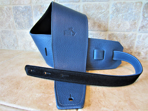 4 Inch Wide Blue Leather Guitar Straps