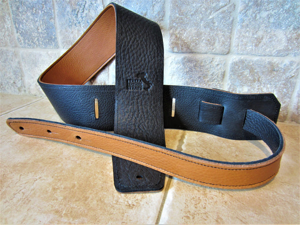 Heavy Metal Style Leather Guitar Strap. Handmade. 2.5” Wide. BLACK