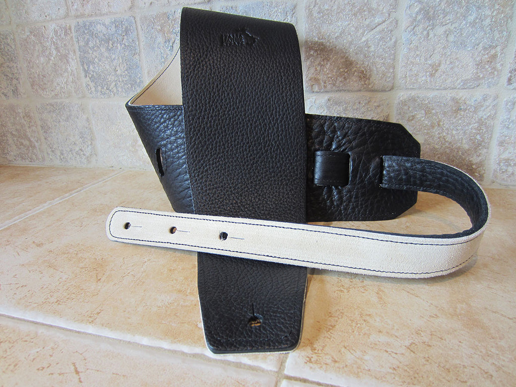4 Inch Wide Black Leather Guitar Straps Italia Leather Straps