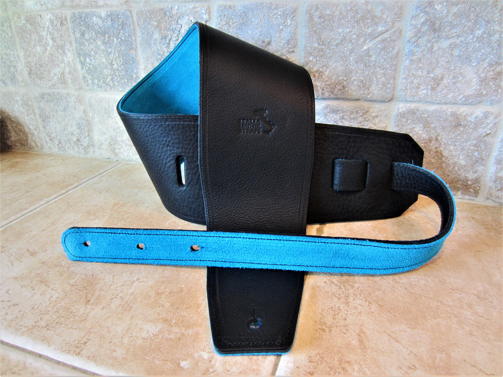 4 Inch Wide Black Leather Guitar Straps Italia Leather Straps