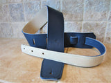 2.5 Inch Wide Blue Leather Guitar Straps